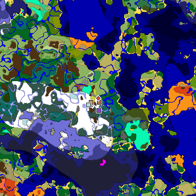 Predicted biome map of Java 26.3 seed 6144049174835956648 around estimated spawn