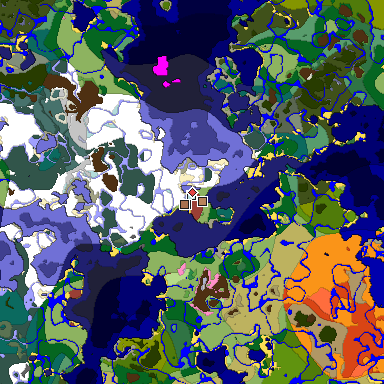 Predicted biome map of Java 26.3 seed 8024042347727148887 around estimated spawn