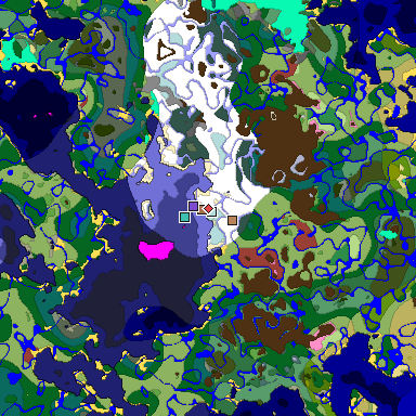 Predicted biome map of Java 26.3 seed -3767518363957577076 around estimated spawn