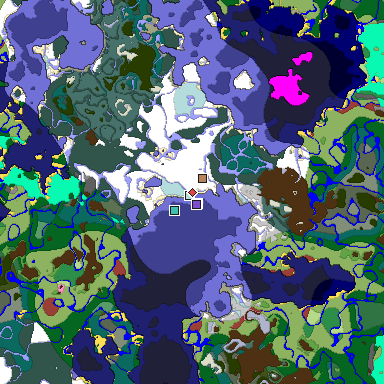 Predicted biome map of Java 26.3 seed 7590415143396073357 around estimated spawn