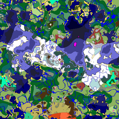 Predicted biome map of Java 26.3 seed -7366523760534779607 around estimated spawn