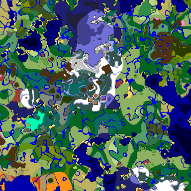 Predicted biome map of Java 26.3 seed 8088338126396774215 around estimated spawn