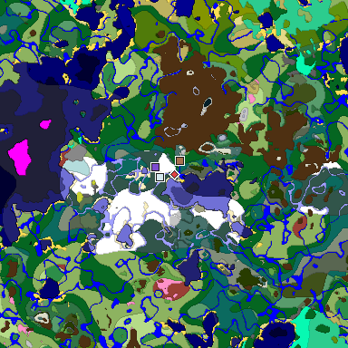 Predicted biome map of Java 26.3 seed -7521110865558621466 around estimated spawn