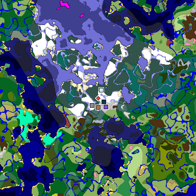 Predicted biome map of Java 26.3 seed 9113946535671157172 around estimated spawn