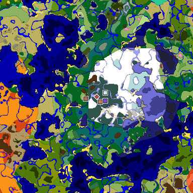 Predicted biome map of Java 26.3 seed 6549453734752659508 around estimated spawn