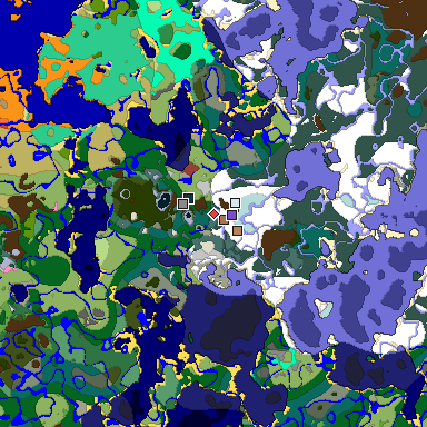 Predicted biome map of Java 26.3 seed -2667684113228850141 around estimated spawn