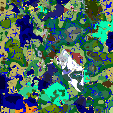 Predicted biome map of Java 26.3 seed -3877435460683129612 around estimated spawn