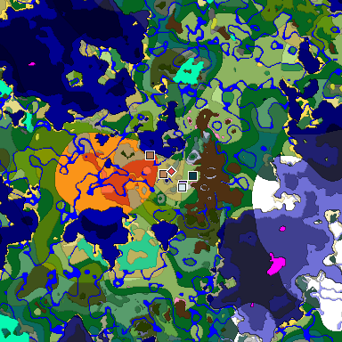 Predicted biome map of Java 26.3 seed -2129257750729648612 around estimated spawn