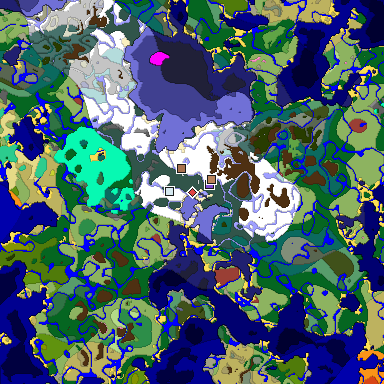 Predicted biome map of Java 26.3 seed -493319740095026741 around estimated spawn