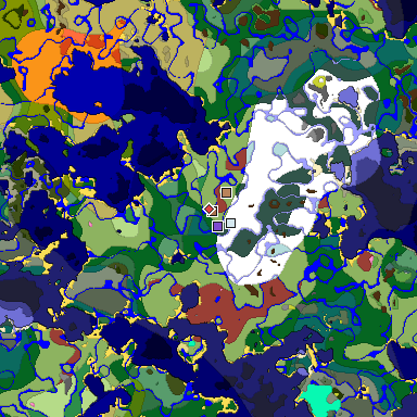 Predicted biome map of Java 26.3 seed -3512929388164615241 around estimated spawn