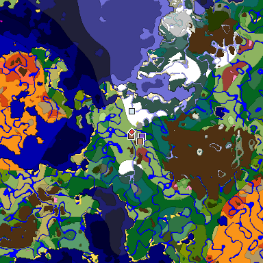 Predicted biome map of Java 26.3 seed 3331357441749191160 around estimated spawn
