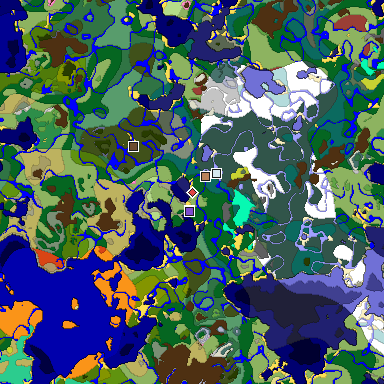 Predicted biome map of Java 26.3 seed 8891745942119833390 around estimated spawn