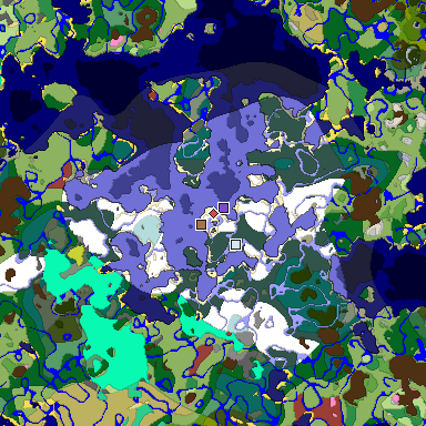 Predicted biome map of Java 26.3 seed 4741406620040390365 around estimated spawn