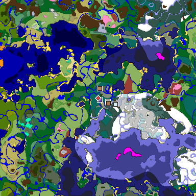 Predicted biome map of Java 26.3 seed -30474036282387151 around estimated spawn