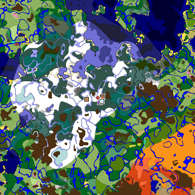 Predicted biome map of Java 26.3 seed 3031636496837754333 around estimated spawn