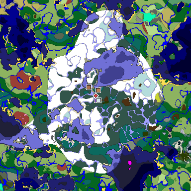 Predicted biome map of Java 26.3 seed -8847941187292140557 around estimated spawn