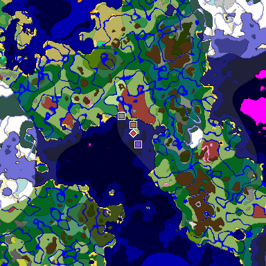 Predicted biome map of Java 26.3 seed 5279895311674890075 around estimated spawn