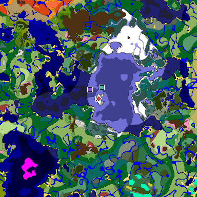 Predicted biome map of Java 26.3 seed -6550238260551290746 around estimated spawn