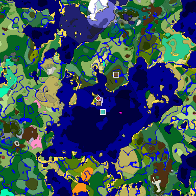 Predicted biome map of Java 26.3 seed 3318107801813830034 around estimated spawn