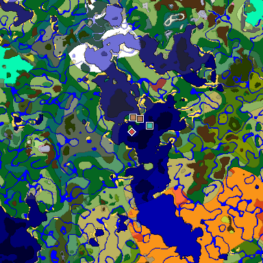 Predicted biome map of Java 26.3 seed 8138292818764609383 around estimated spawn