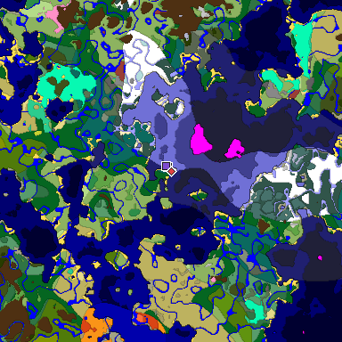 Predicted biome map of Java 26.3 seed -8498636818351688991 around estimated spawn
