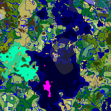 Predicted biome map of Java 26.3 seed 595447429708044612 around estimated spawn