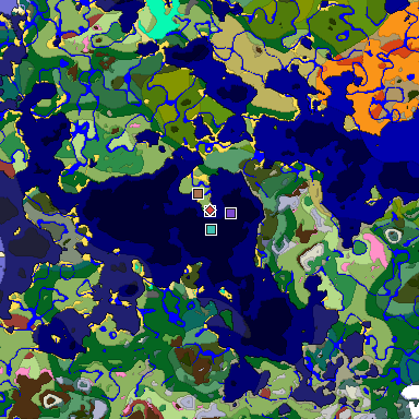 Predicted biome map of Java 26.3 seed 445224507769654155 around estimated spawn