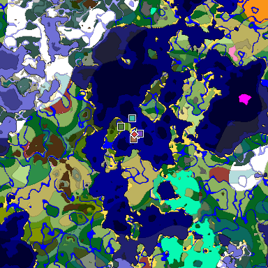 Predicted biome map of Java 26.3 seed -7142555186299323307 around estimated spawn