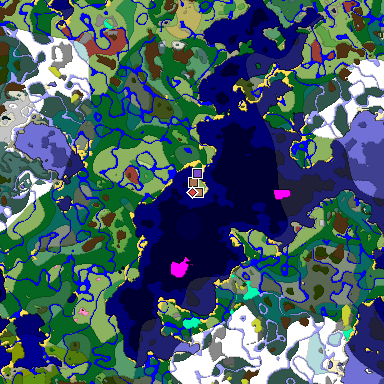 Predicted biome map of Java 26.3 seed -1305241123309803497 around estimated spawn