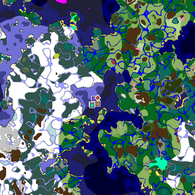 Predicted biome map of Java 26.3 seed 3014142515802435495 around estimated spawn
