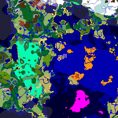 Predicted biome map of Java 26.3 seed 4636017467830659632 around estimated spawn