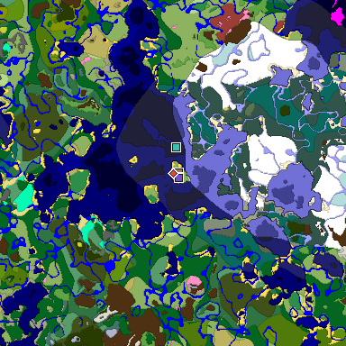 Predicted biome map of Java 26.3 seed -8891428290990513790 around estimated spawn