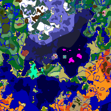 Predicted biome map of Java 26.3 seed -8480900549596908486 around estimated spawn