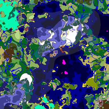 Predicted biome map of Java 26.3 seed 6824877559392058722 around estimated spawn
