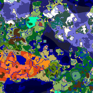 Predicted biome map of Java 26.3 seed 5789142721586136851 around estimated spawn