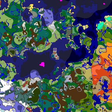 Predicted biome map of Java 26.3 seed -3315012901300445402 around estimated spawn