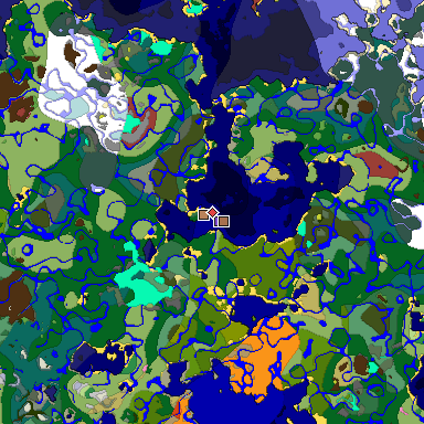 Predicted biome map of Java 26.3 seed 2977107628354205391 around estimated spawn