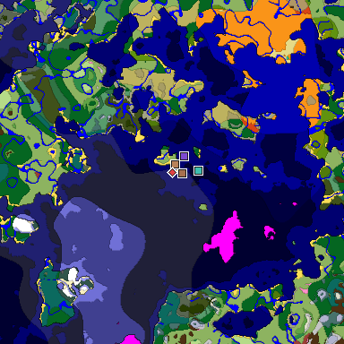 Predicted biome map of Java 26.3 seed 7844285863915053568 around estimated spawn