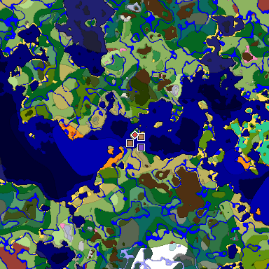 Predicted biome map of Java 26.3 seed 3992490396002123471 around estimated spawn