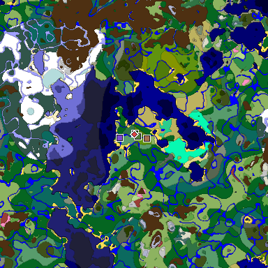 Predicted biome map of Java 26.3 seed -6458216336548763307 around estimated spawn