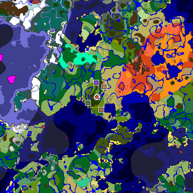 Predicted biome map of Java 26.3 seed -1935997560950426725 around estimated spawn
