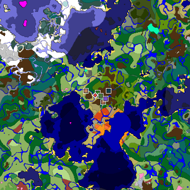 Predicted biome map of Java 26.3 seed 3527517378281289647 around estimated spawn