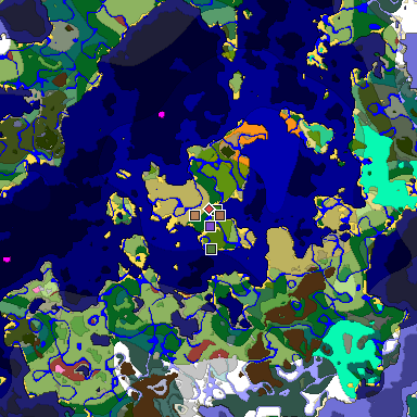 Predicted biome map of Java 26.3 seed -4930375009796784124 around estimated spawn