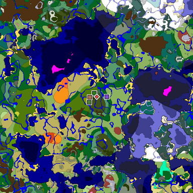 Predicted biome map of Java 26.3 seed -8109240419759716871 around estimated spawn