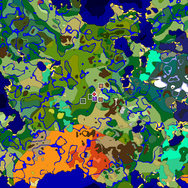 Predicted biome map of Java 26.3 seed 7497360042630019794 around estimated spawn
