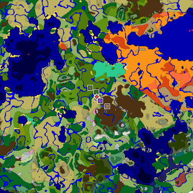 Predicted biome map of Java 26.3 seed 7275947043127590957 around estimated spawn