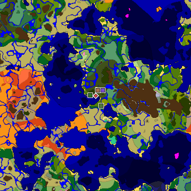 Predicted biome map of Java 26.3 seed 7953755060442440792 around estimated spawn