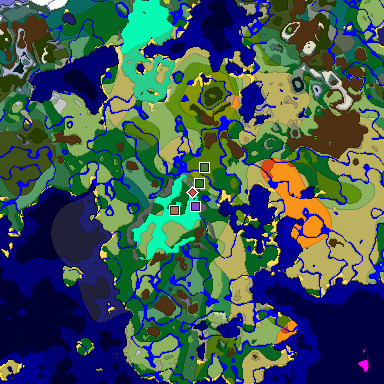 Predicted biome map of Java 26.3 seed 7464475464940605297 around estimated spawn
