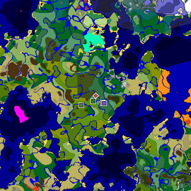 Predicted biome map of Java 26.3 seed -2155190389889172164 around estimated spawn