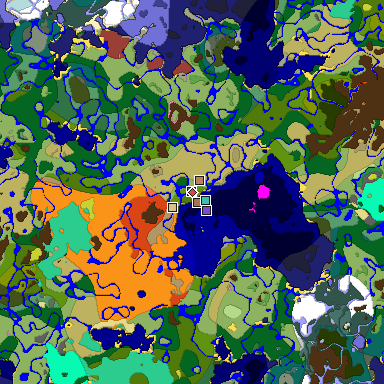 Predicted biome map of Java 26.3 seed -2805081177636180948 around estimated spawn